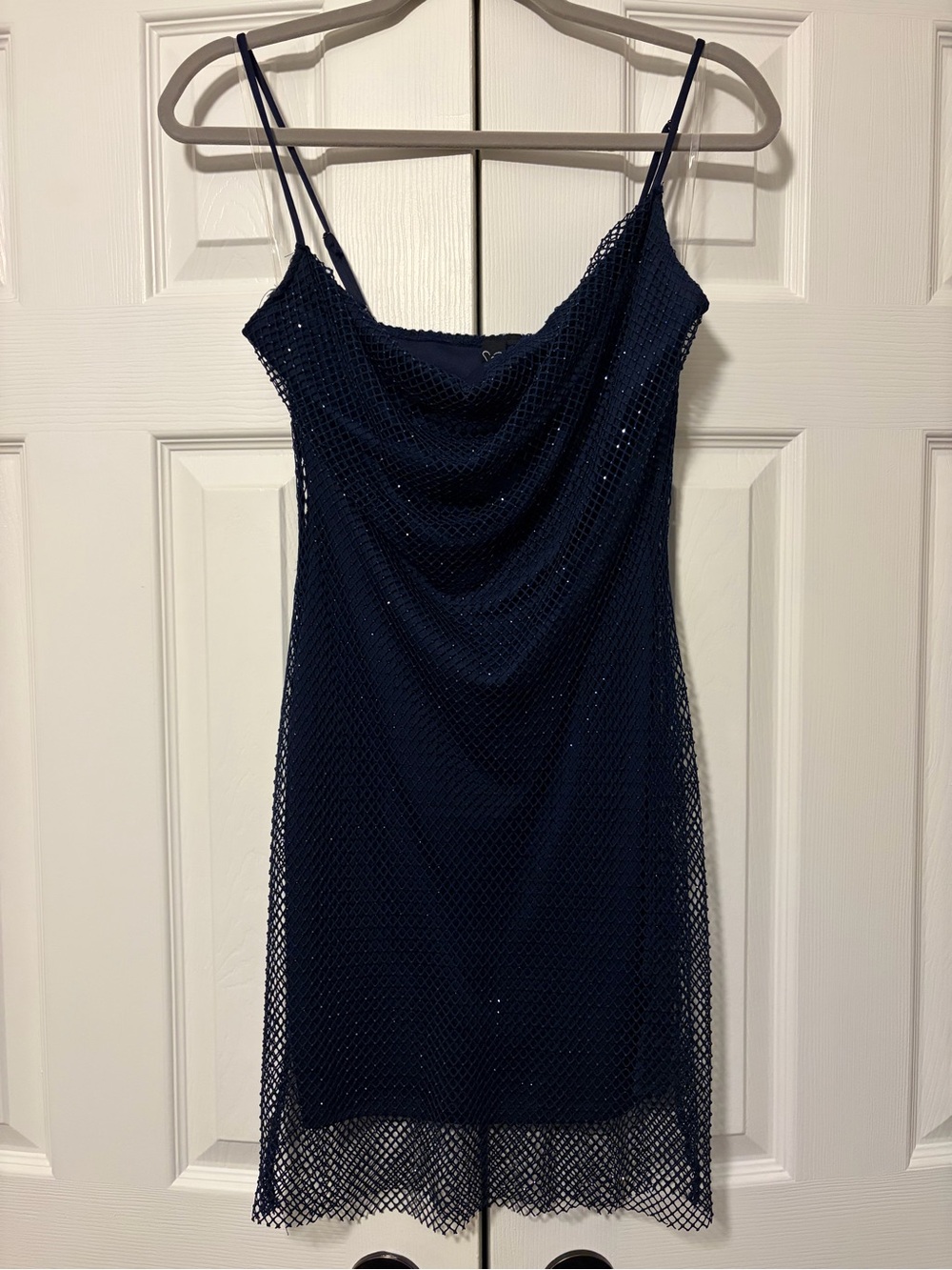 Windsor Navy Crystal Mesh Cowl Slip Dress
